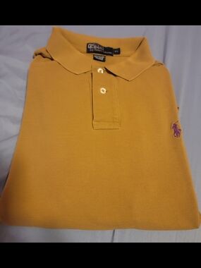 Polo by Ralph Lauren Men's Mustard Polo with Purple Pony